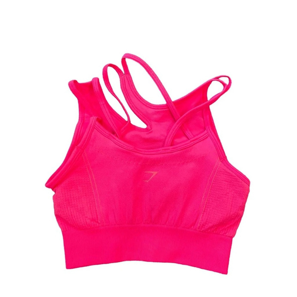 Gymshark Fuchsia Pink Ultra Seamless strap high neck active Sports Bra top XS /S - Picture 2 of 4